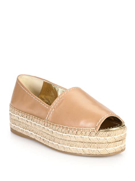 prada black leather espadrilles|Prada peep toe espadrilles.